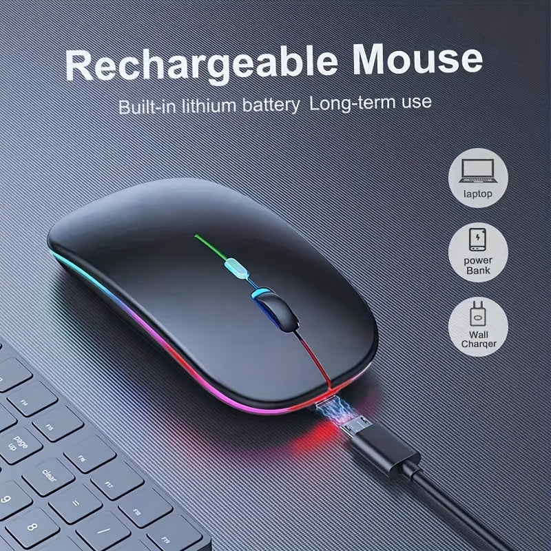 WOWSSYO Wireless Gaming Mouse with Trackball Movement, Ergonomic Right-Handed Design, Silent Backlit, USB Rechargeable, Dual Mode 2.4G & 5.1, for Laptop & iPad, Battery Powered with Glitter