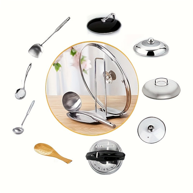 Efficient Stainless Steel Kitchen Organizer with Space-Saving Design - Quick and Simple Installation for Pot Lid and Spoon Storage, includes Drain Tray | Sleek Polished Finish, Versatile Utensil Rack perfect for Home and Restaurant Kitchen Organization