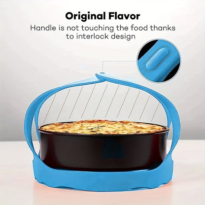 Silicone pressure cooker sling designed for 6 Qt/8 Qt Instant Pot, Ninja Foodi & Multi-Function Cookers. Features non-stick material and anti-scald design for safer lifting and handling of bakeware. Can be used as a steamer rack for cheesecake, lasagna