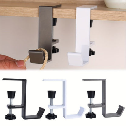 The Under-Desk Hook is Adjustable and Versatile with High Load Capacity, Made of Durable Aluminum, Perfect for Storing Kitchen and Office Essentials such as Backpacks - Comes in Black, Gray, and White Options