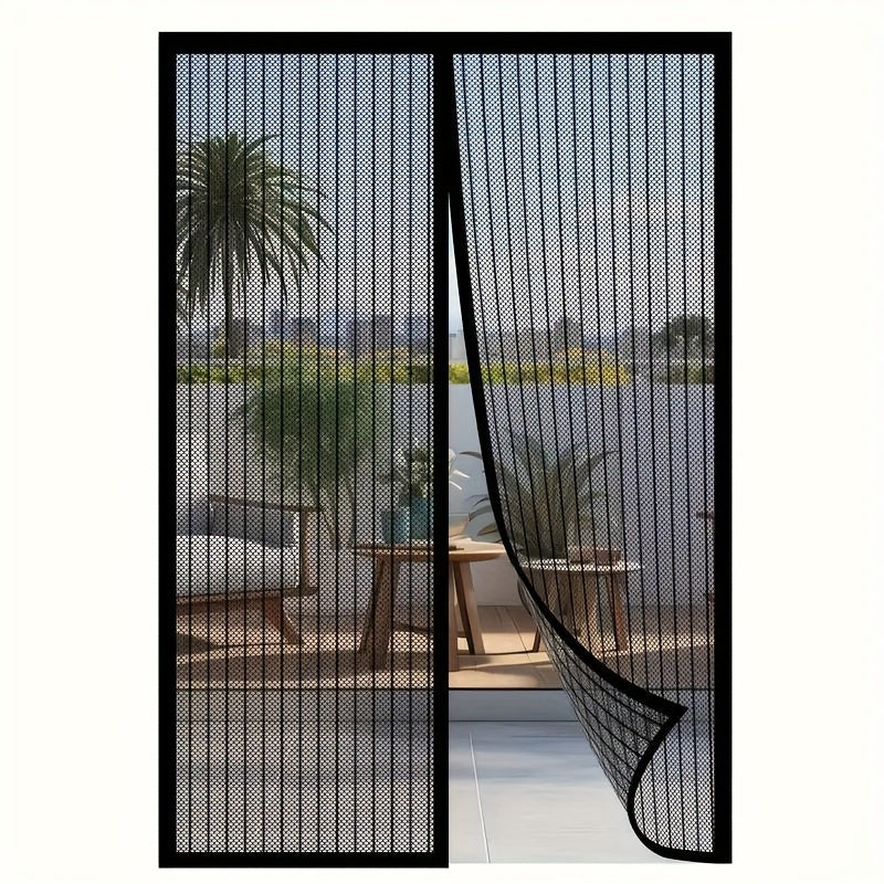 Simple magnetic mesh curtain for summer, repels insects and mosquitoes, breathable polyester blend, ideal for bedroom, living room, and wardrobe doors.