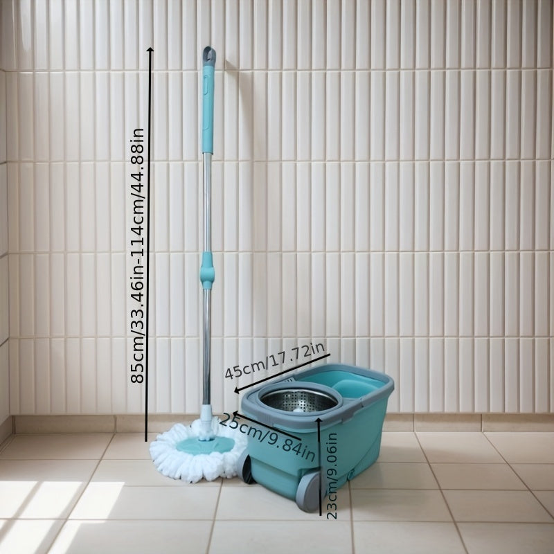 Effortlessly clean your kitchen, bathroom, and living room with the Easy-Wring Spin Mop and Bucket Set. Featuring a stainless steel design and hands-free washing, this set requires no electricity for a convenient cleaning experience.