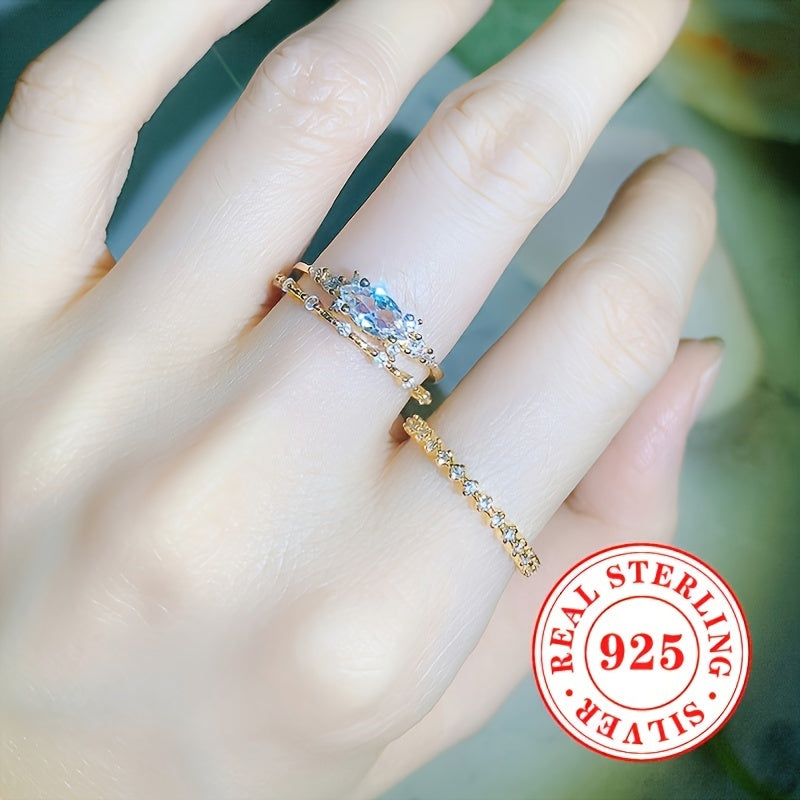 Set of 3 Stunning Stackable Rings made of S925 Sterling Silver with Sparkling Cubic Zirconia, perfect for adding an Elegant and Glamorous touch to your daily casual look. Ideal Women's Fashion Jewelry for everyday wear.