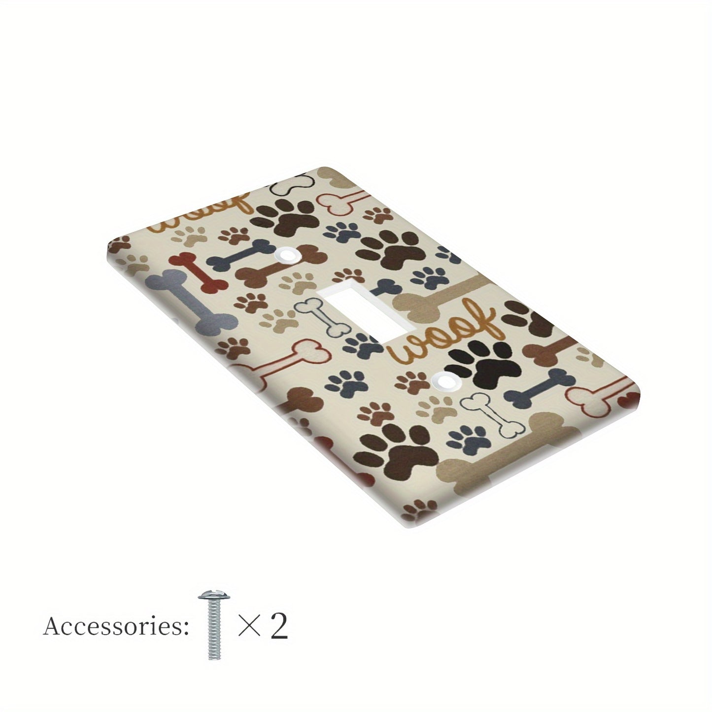 Dog paw and bone print outlet cover for 1 or 2-gang light switches, easy to install with no wiring needed. Ideal for farmhouse country bedroom or dog room decor.