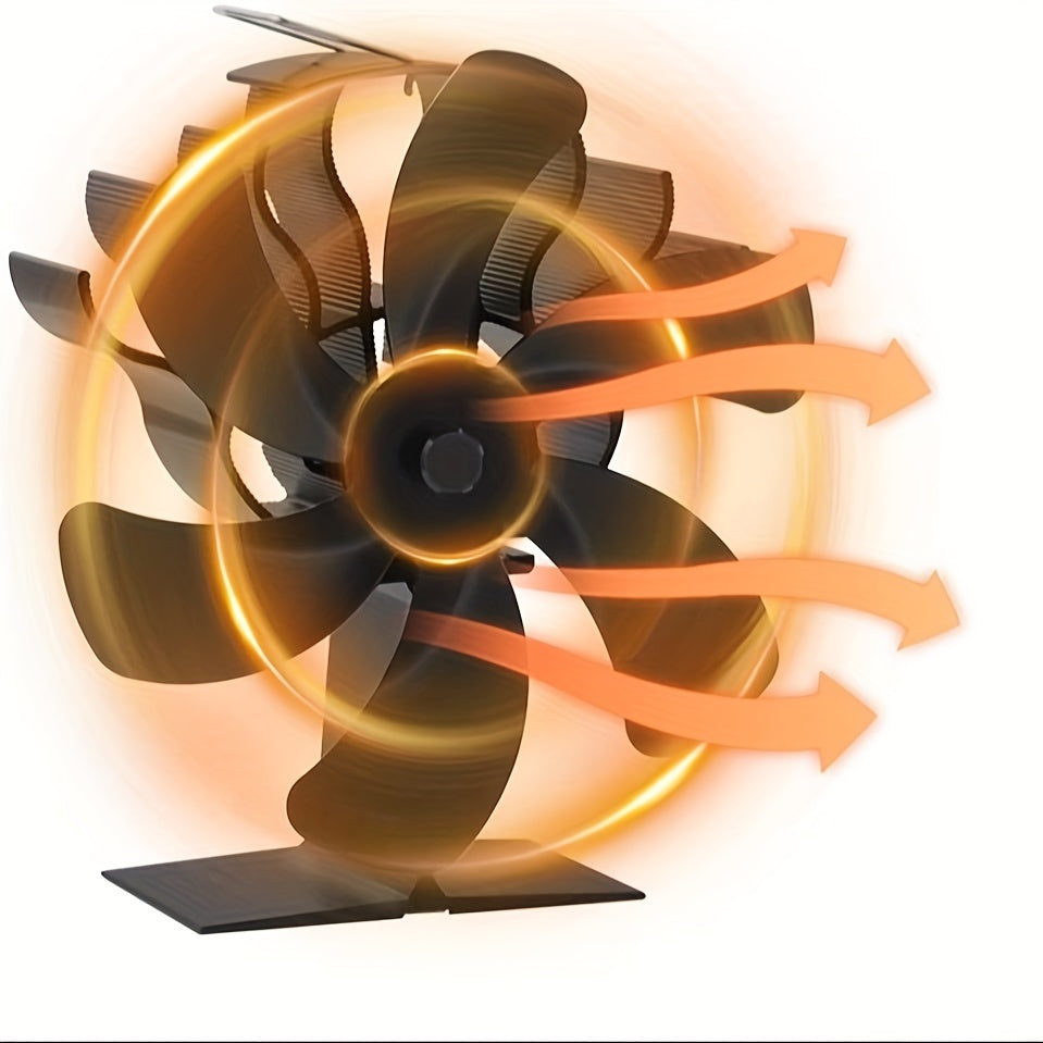 Single piece Stove Fan powered by heat, designed for use with fireplaces, featuring 6 blades for efficient heat distribution. This quiet wood burning stove fan is also suitable for use with Buddy Heater, gas, and pellet stoves, making it a versatile