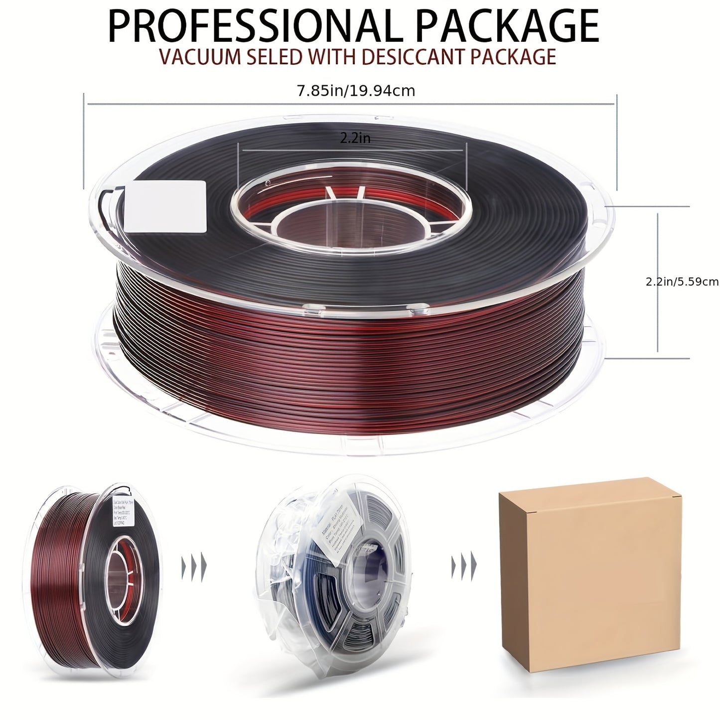 Dual-color red black PLA 3D printer filament, shiny coextrusion, 1KG/2.2lb.