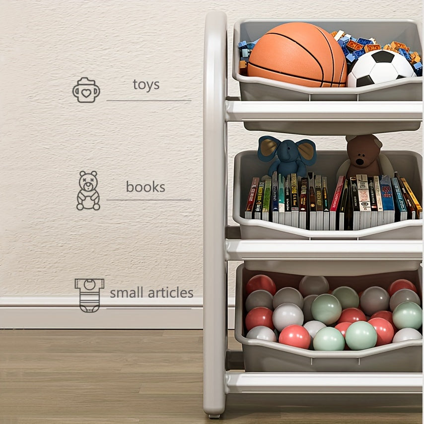 Home storage rack with 6 boxes for easy organization of clothes, toys, books, and other items. Simple installation.