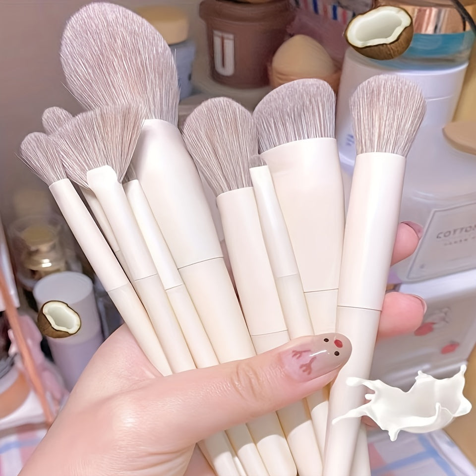 10pcs soft fluffy makeup brush set perfect for makeup beginners and students. Ideal for applying foundation, eye shadow, concealer, and blush. Made of skin-friendly materials.