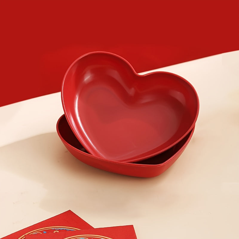 Heart-Shaped Serving Set for Valentine's Day, weddings, and romantic dinners. Includes salad, fruit plates, cereal bowls, snack dishes, and potato chips.