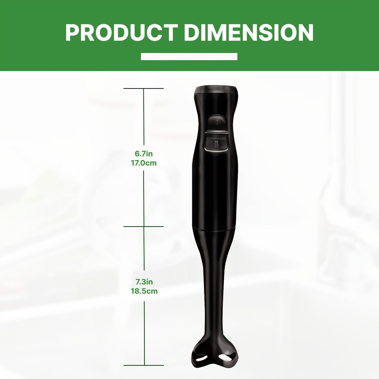 Black Electric Immersion Hand Blender with 2-speed control, removable blending stick for easy cleaning. Ideal for purees, smoothies, shakes, soups, sauces, baby food.