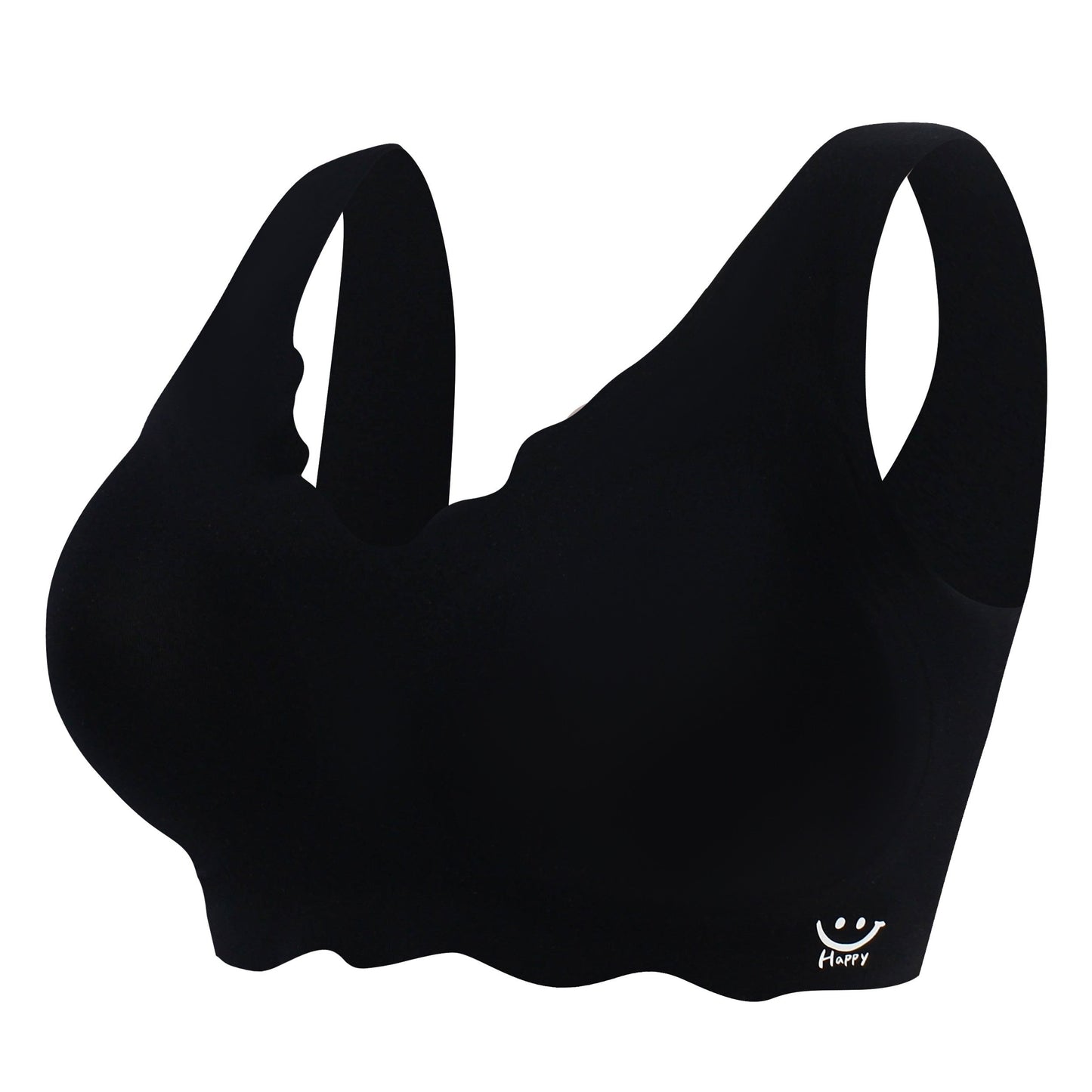 Soft, breathable wireless bra with a smiley print for women's lingerie.