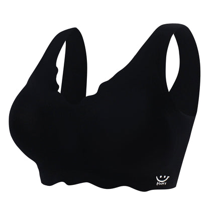 Soft, breathable wireless bra with a smiley print for women's lingerie.