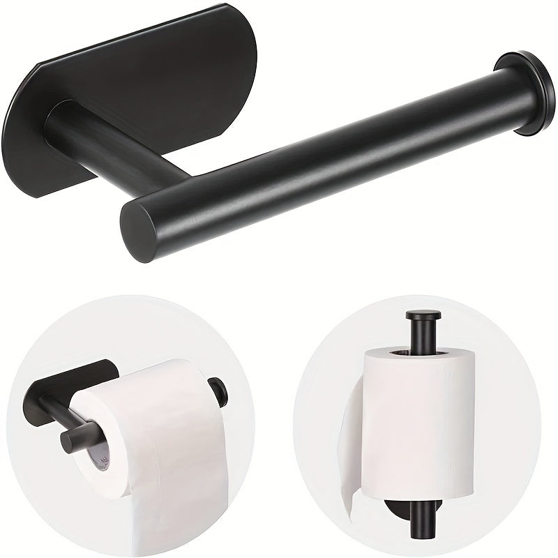 Self adhesive toilet paper holder for bathroom, no need for punching holes in walls, made of plastic.