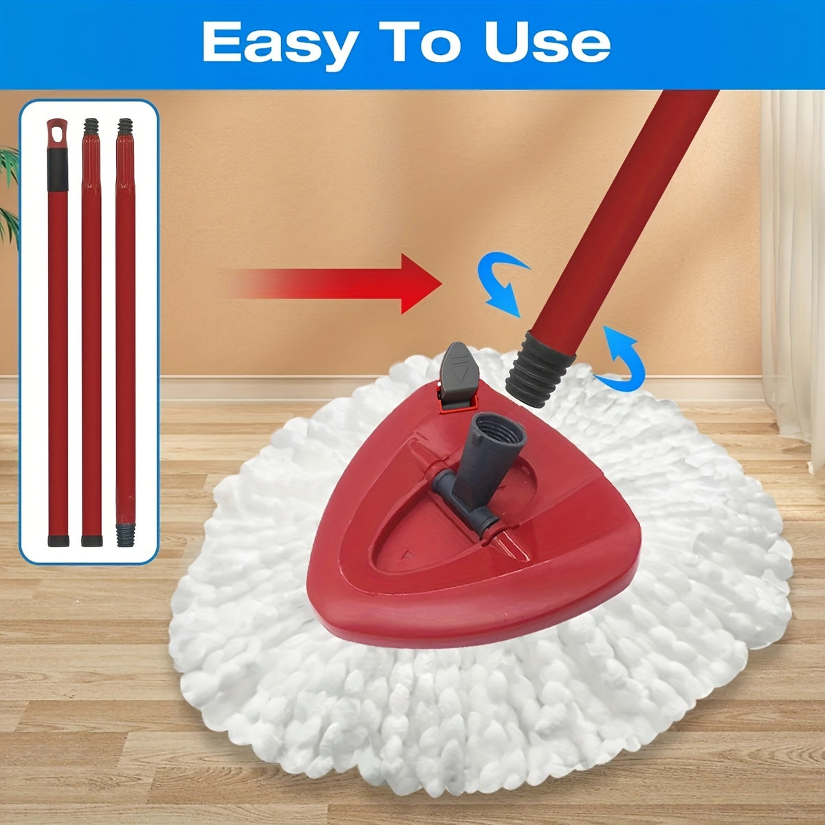 Получите комплект сменных принадлежностей O-Cedar RinseClean Spin Mop для легкой уборки - включает ручку длиной 55,88-149,86 см, треугольную основу и комбинированную головку.