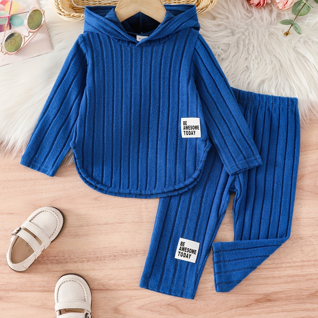 Cozy striped print outfit for baby girls, perfect for outdoor activities