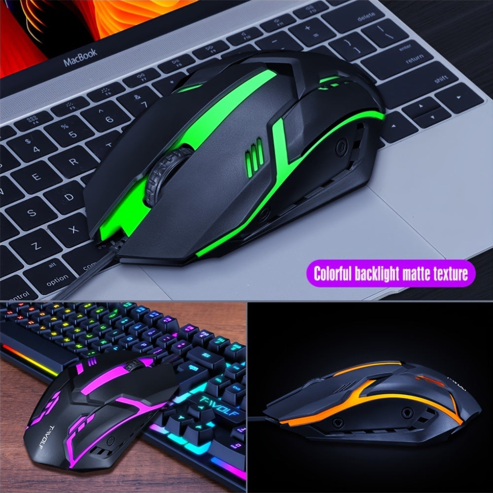 2pcs ROG Wired Gaming Keyboard and Mouse Set with USB Rainbow Backlit, Ambidextrous Design for PC, Laptop, PS4, PS5, Xbox - No Batteries Needed