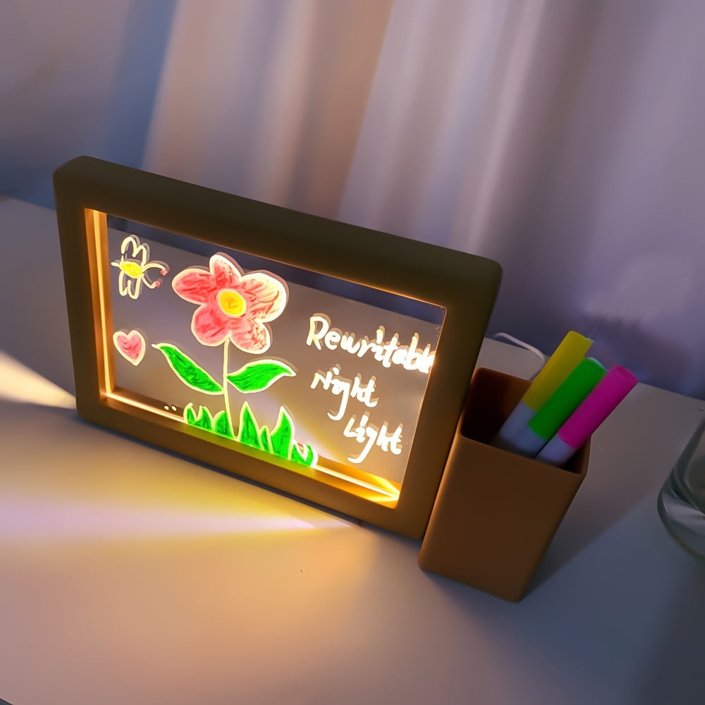 3D LED Night Light with Rewritable Message Board, USB-Powered, Warm White, Includes Markers, Ideal for Bedroom Decor & Gifts