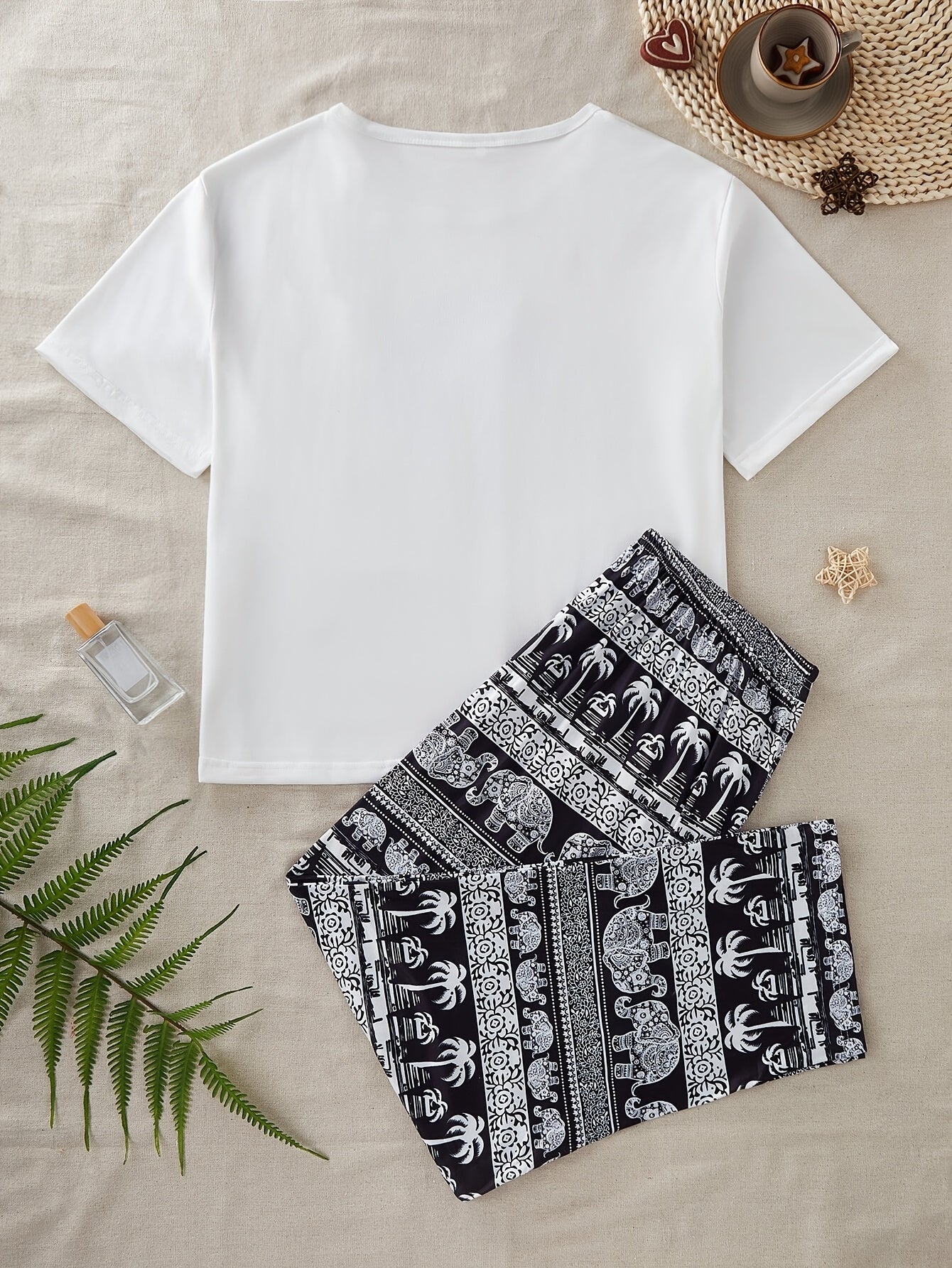 Elephant print top and long pants pajama set