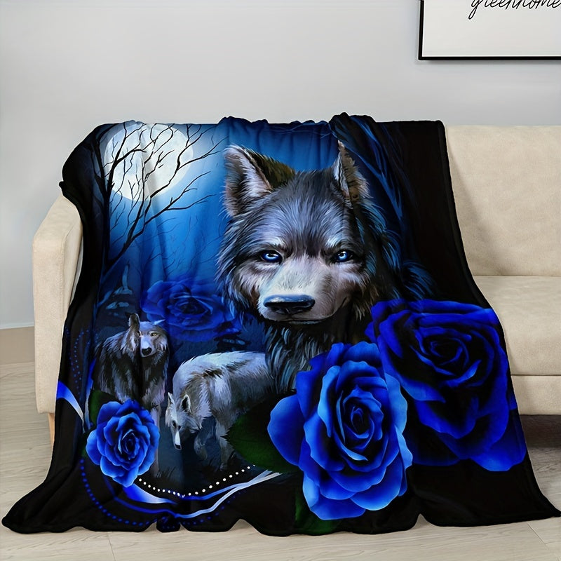 Stay warm and stylish with this Wolf and Roses Design Flannel Throw Blanket. Featuring a contemporary animal theme, this cozy knitted polyester bedding is perfect for all seasons. Hand wash only, this lightweight blanket provides 200-250g of warmth