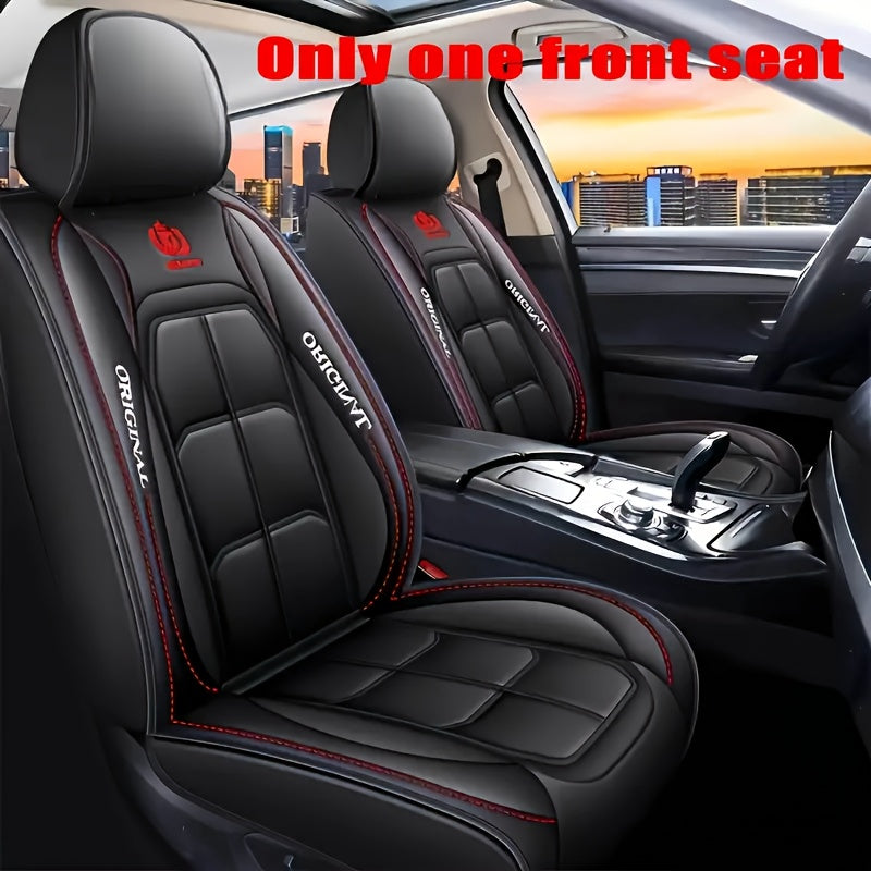 Luxury PU Leather Car Seat Cover for Sedans, SUVs & Pickups - Waterproof, Breathable, Easy to Clean - Black with Gray Accents, No padding needed.