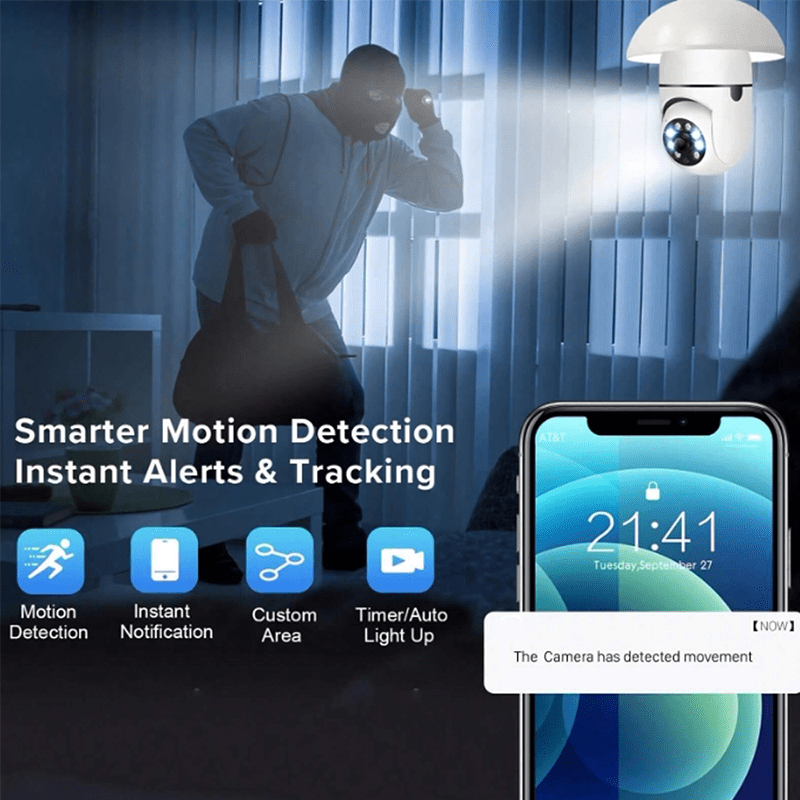 YIIOT Smart Light Bulb Security Camera offers a 360° Panoramic View and is compatible with E27 Connector. With WiFi connectivity, Motion Detection, Two-Way Audio, Indoor CCTV Surveillance, and Smartphone compatibility, it provides enhanced security