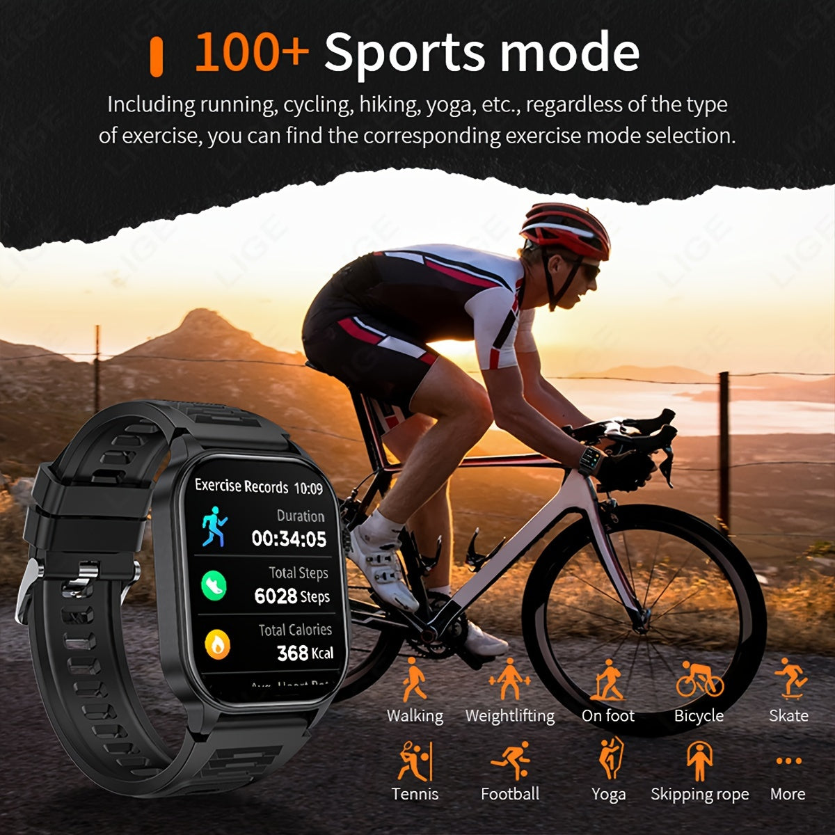 LIGE Smartwatch with 5.2 Wireless, 2.01in Screen, 370mAh Battery, Step Counting, Voice Assistant, Weather Forecast, Reminder, Remote Control, Photo Taking, Light, Sleep Monitoring.