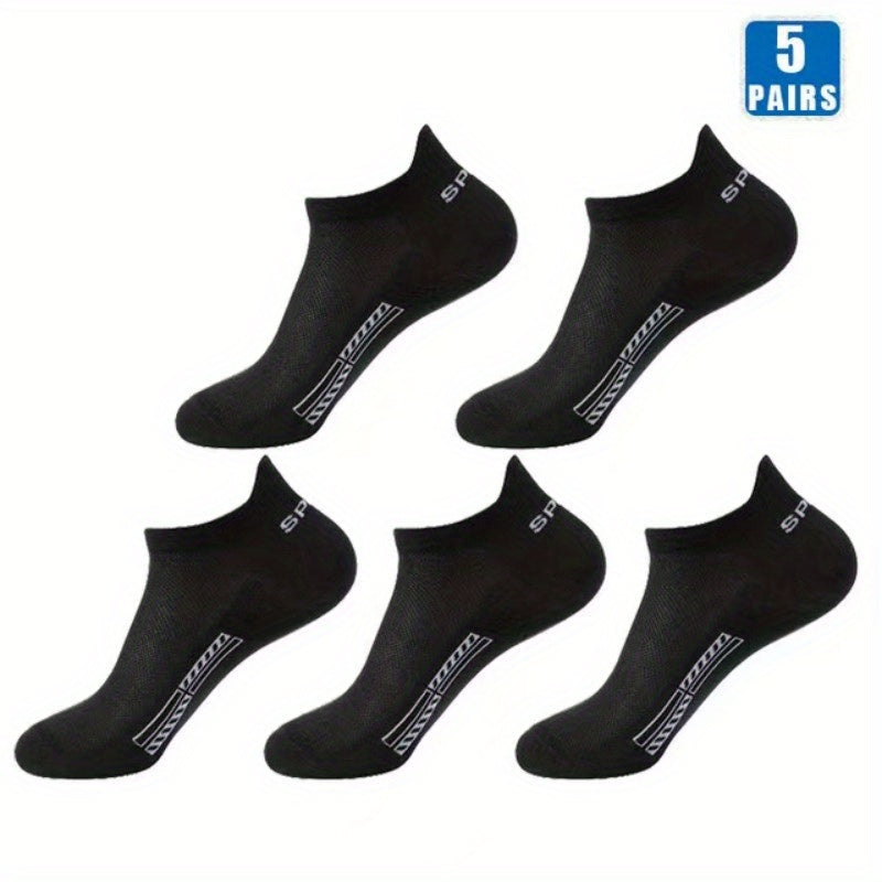 5 pairs of men's sports ankle socks with anti-odor mesh, sweat-absorbing and breathable for summer.