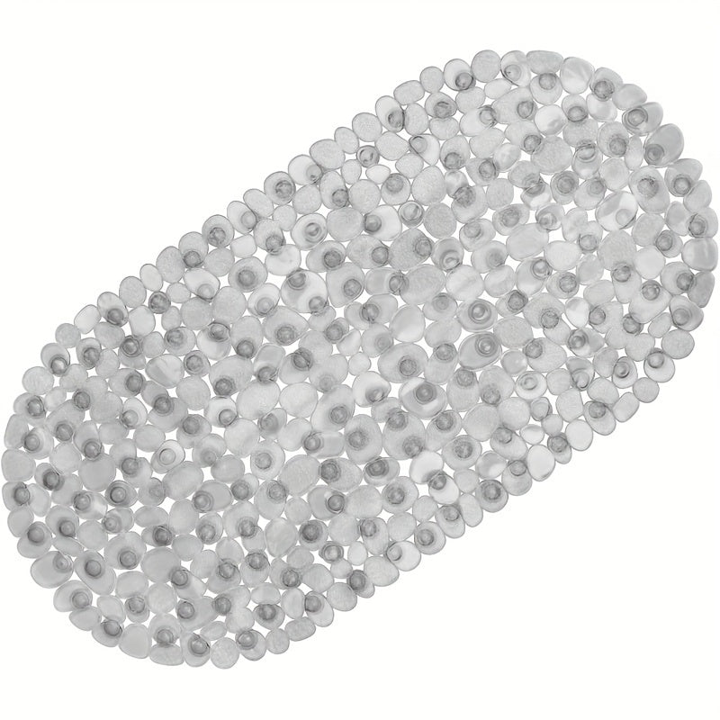 Pebble Design Non-Slip Bathtub Mat with Suction Cups, 1 Piece, Size 68.58x35.56 cm, Machine Washable, BPA & Latex Free, PVC Shower Mat with Drain Holes for Bathroom Safety and Home Decor.