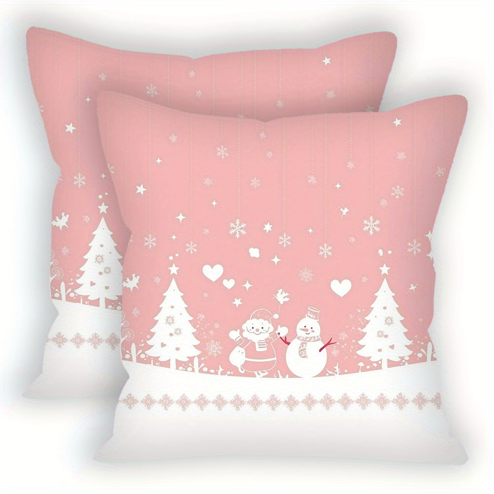 Set of 2 Pink Christmas Throw Pillow Covers, 45.72x45.72 cm, Made of Soft Polyester Fabric, High Definition Digital Printing, Square Cushion Case Perfect for Living Room, Bedroom, Car - Machine Washable