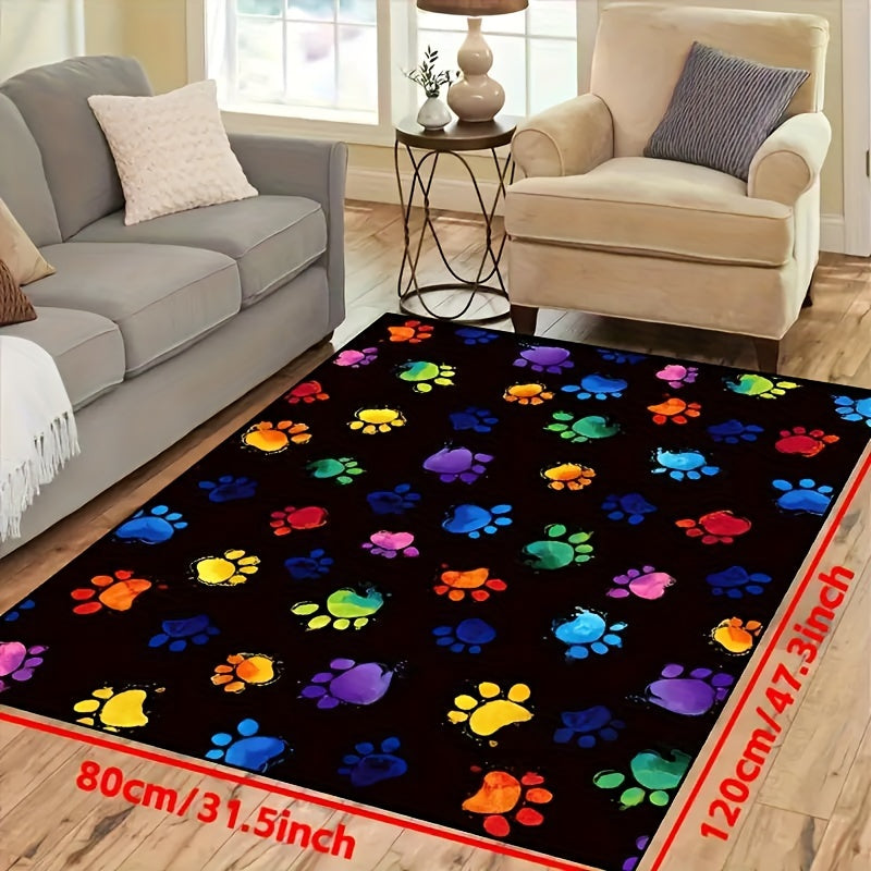 Vibrant Paw Print Door Mat with Non-Slip Backing - Resistant to Oil, Water, and Stains, Perfect for Entryways, Kitchens, Living Rooms, Laundry Rooms, and Bathrooms - Easy to Clean Polyester Rug for Home Décor