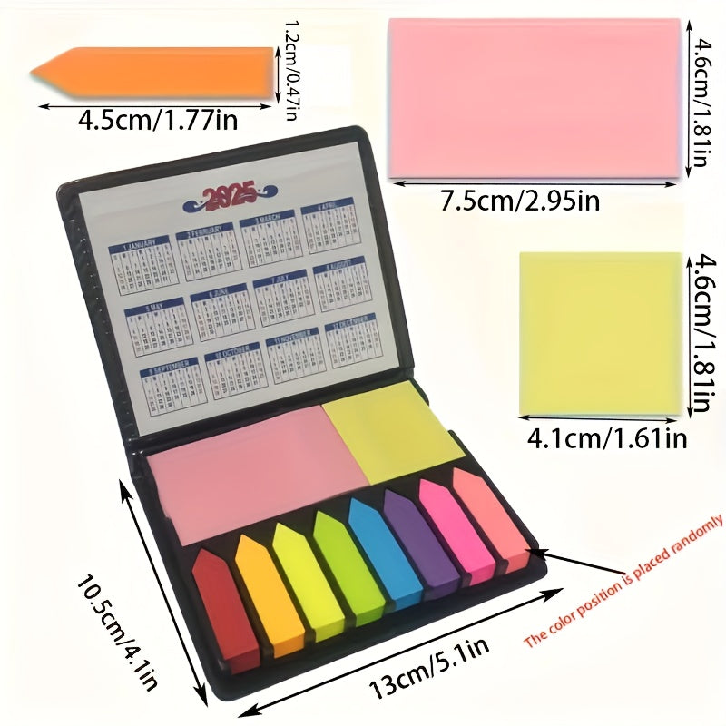 2000 colorful sticky notes in faux leather box with 2025-2026 calendar.