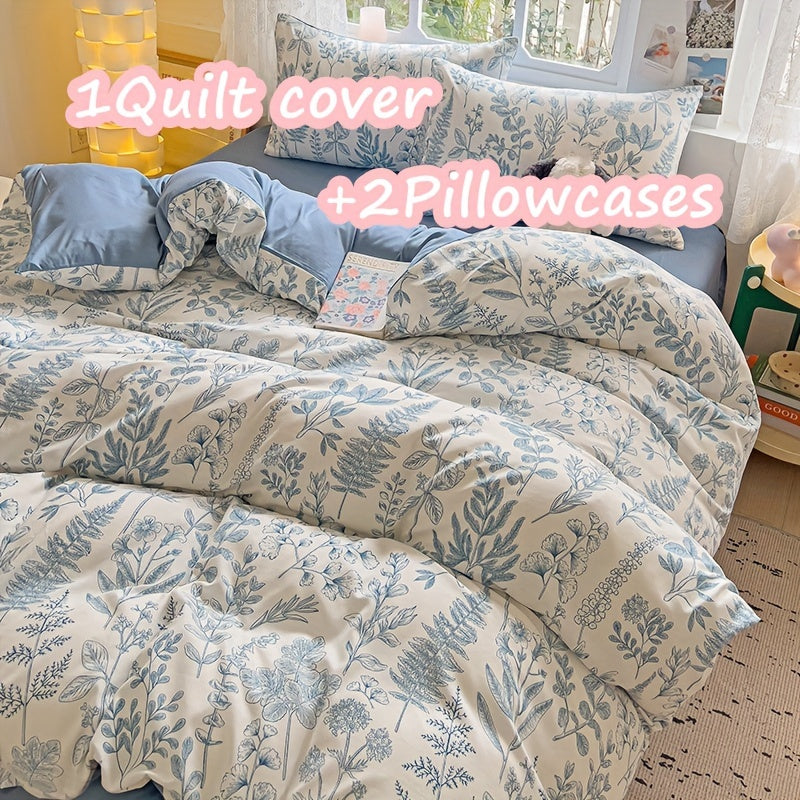 3-piece bedding set includes 1 quilt cover and 2 pillowcases with floral design. Cozy, breathable, and suitable for all seasons. Machine washable with no fading or deformation. Ideal for a