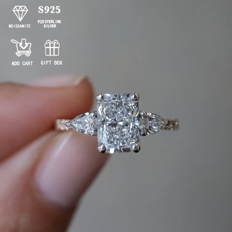 Stunning French-Inspired Engagement Ring for Women featuring a 2 Carat Radiant Cut Moissanite in a 925 Silver Setting. Crafted with 925 Sterling Silver, perfect for proposals, weddings, and anniversaries. Ideal gift for your girlfriend, presented in an