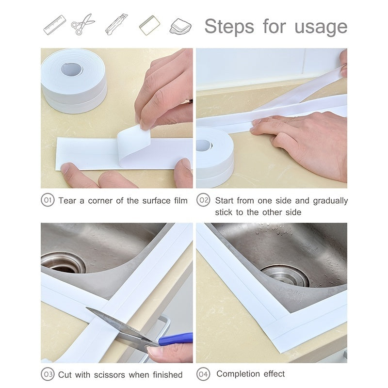 Self adhesive caulk tape for bathroom and kitchen sealing.