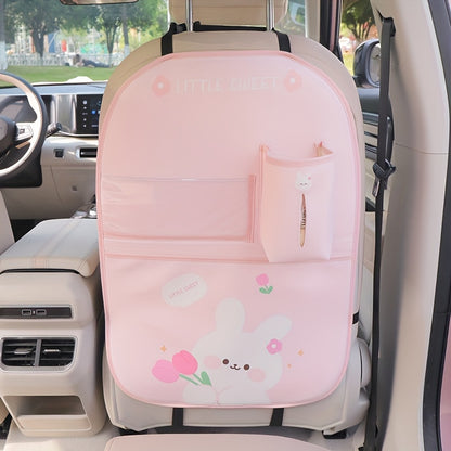 Car Seat Back Storage Bag with Cute Cartoon Design, Multifunctional Protection Pad.