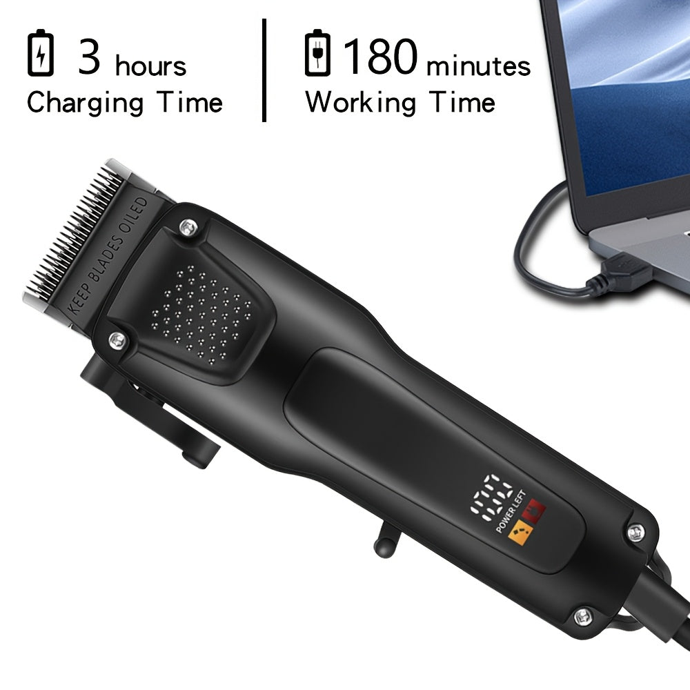 3pc Men's Haircutting Set with Cordless Electric T-blade, USB Rechargeable, Beard Trimming Kit and Digital Display - Ideal Gift for Men