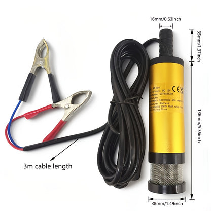 DC 12V 24V Submersible Pump for Diesel and Water, Aluminum Alloy Golden Shell, 12L/min Flow Rate.