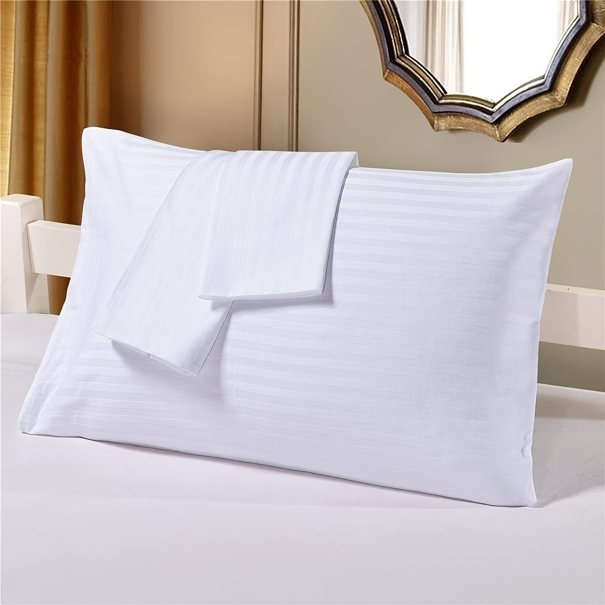 This set includes two pillowcases featuring a zipper for easy use. Made from luxury hotel-quality material, these pillowcases are soft, breathable, and non-balling. The striped woven design adds a touch of elegance to your bedding.