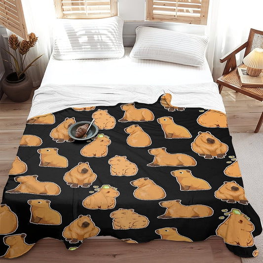 Soft Linen Blanket featuring a Cute Capybara Design - 127.0x152.4 cm, Ideal for Youngsters and Animal Enthusiasts, Cozy Throw for Couch, Bedroom, Camping, and Travel - the Perfect Gift