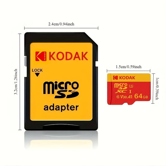 Kodak Micro SD Card TF Memory Card with Adapter, available in 32GB, 64GB, or 128GB capacity, C10 A1 TF Flash Card.