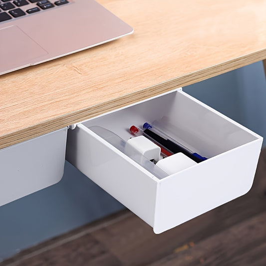 1 piece Deep Under Table Drawer Storage Box for Classroom or Office, in Gray or White, for Stationery or Desk Organization.