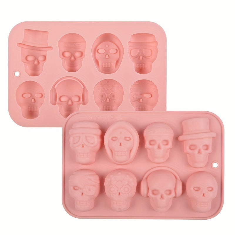 Silicone Mold Tray in Skull Shape with 8 Cavities, Perfect for Making Chocolate, Baking Cake, Jelly, Halloween Candy, Ice Cubes, Crafted from Durable Non-Stick Silicone