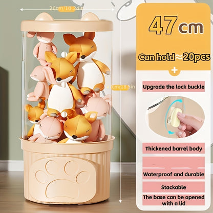 Glam style ABS animal-themed transparent doll storage rack for home and playroom decor, no electricity needed, stackable plush toy organizer.