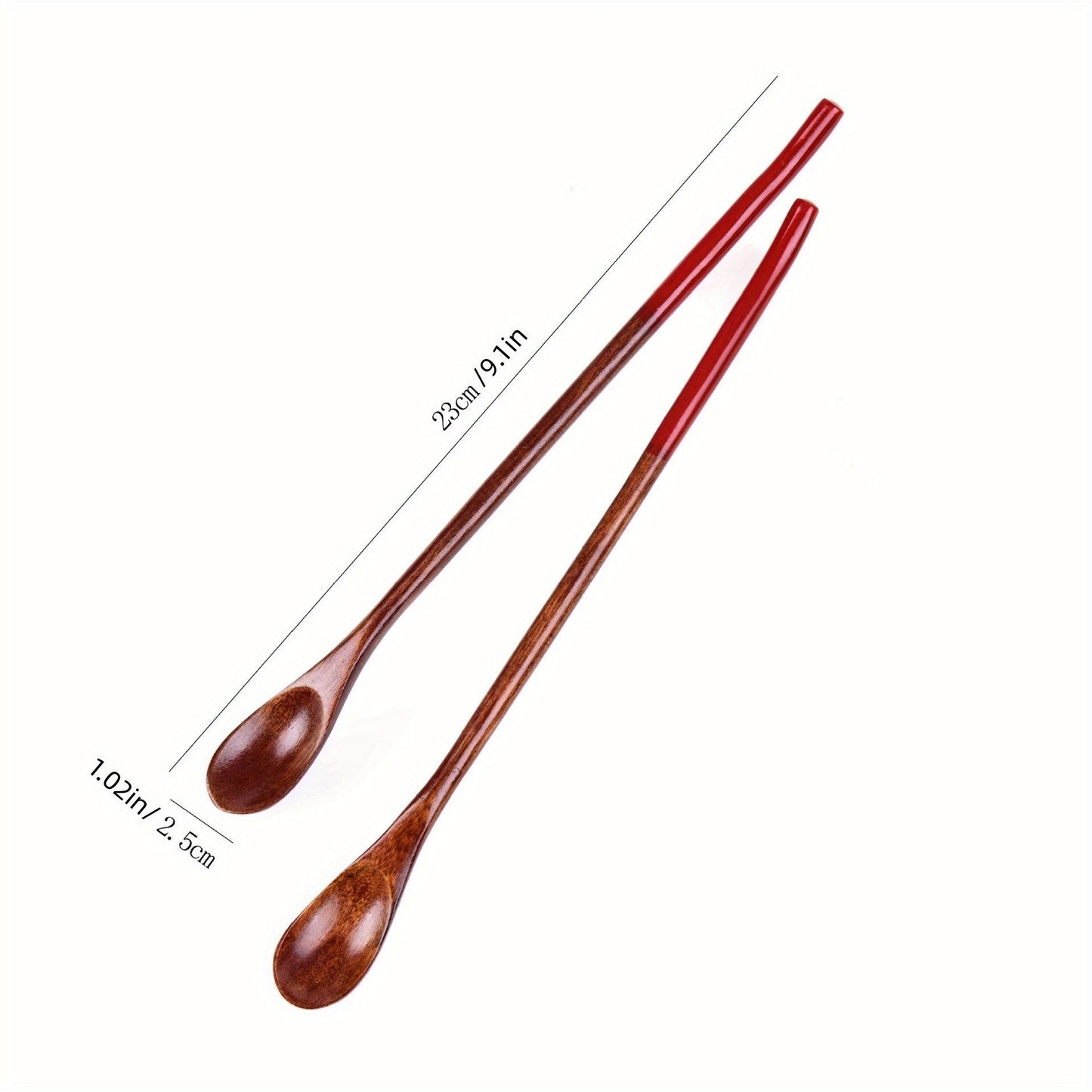 Long handle log coffee spoon set, including stirring spoon, honey spoon, small spoon, and wooden mouth spoon.