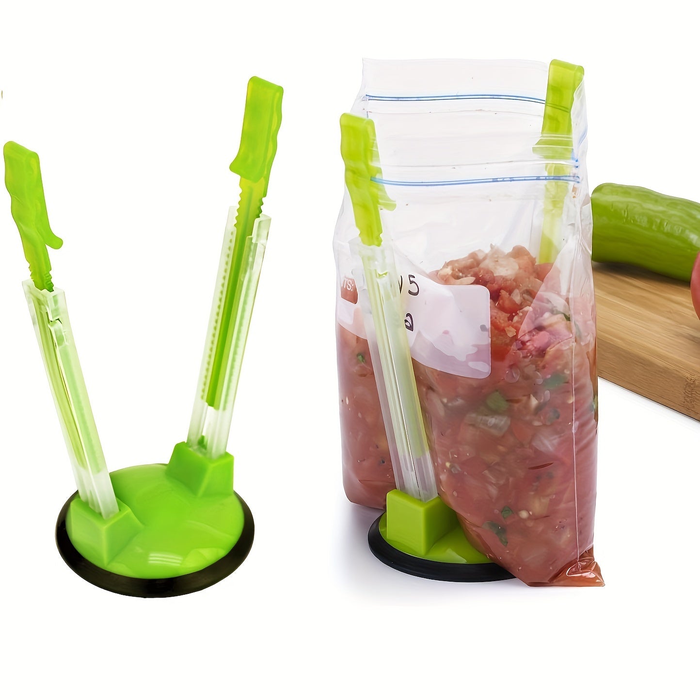 Baggy Rack, a practical and adjustable countertop vertical holder for food bags, garbage bags, and storage bags. Perfect for organizing kitchen counters and cabinets with its convenient design. A must-have kitchen accessory for proper storage and