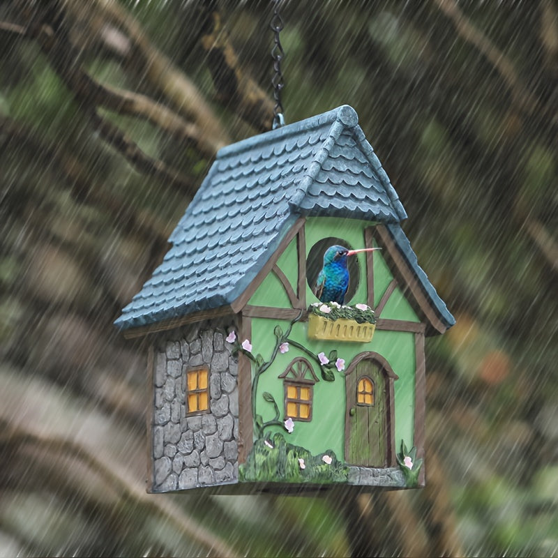 Outdoor hanging bird house suitable for outdoor decoration, hand-painted and rural in style.