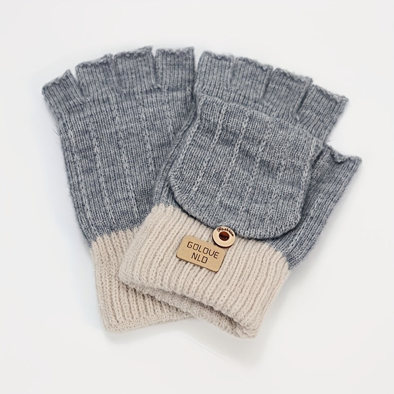 Stay warm and stylish in these women's knitted polyester flip gloves. These casual half-finger gloves come with a cover to keep your fingers cozy. Their solid color design is both classic and versatile, while the elastic material ensures a comfortable