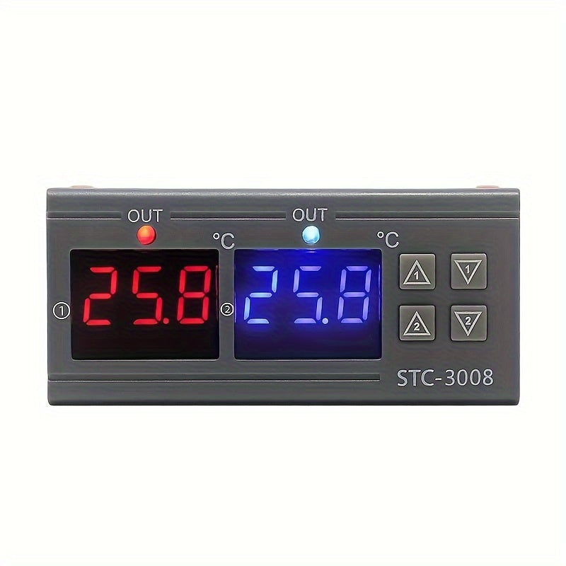 STC-3008 Smart Dual Control Temperature Controller with Digital Display - 110V/220V, Battery-free - Perfect for Aquariums