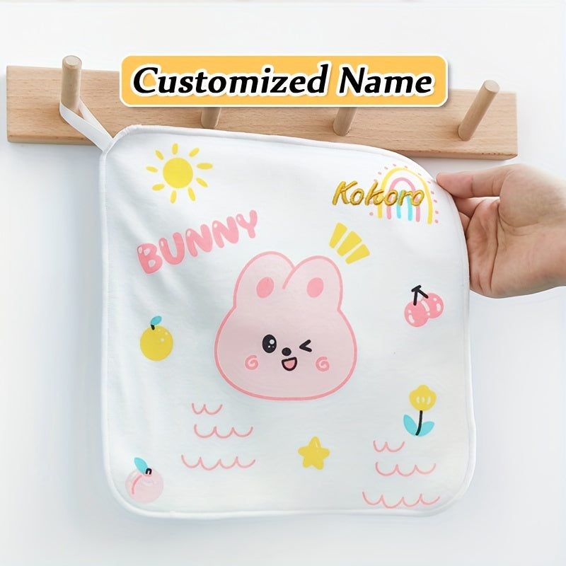 Exclusive gift of 4 customized bibs made from soft knit fabric with a double-layer design, personalized with a name. These gentle face wipes also double as saliva towels.