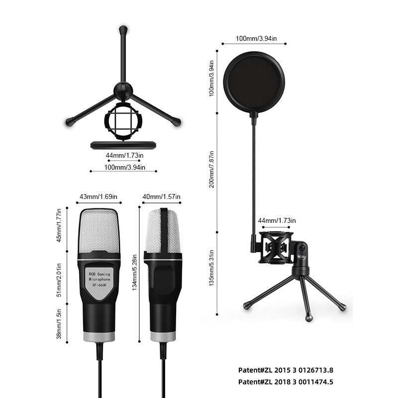 USB condenser microphone with fast mute function, tripod, RGB indicator light, shock absorber, and rotary gain button, ideal for gaming, podcasting, and streaming on PS4/5 or PC.